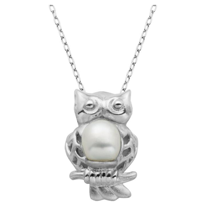 Target Sterling Silver Genuine White Pearl Owl Pendant With 18 Chain, Girl's