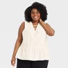 Women's Plus Size Sleeveless Smocked V-neck Top - A New Day White