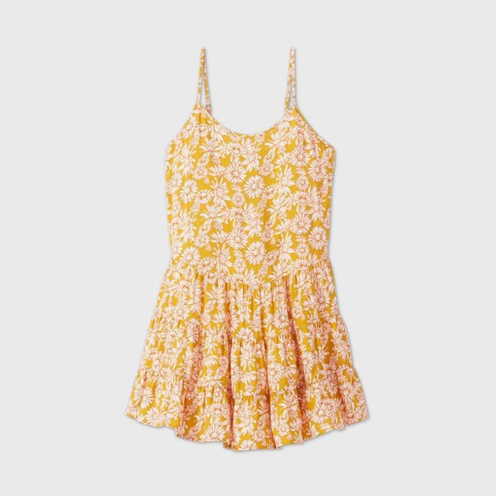 Women's Floral Print Sleeveless Dropwaist Trapeze Dress - Wild Fable Yellow