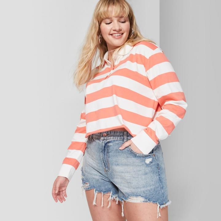 Women's Plus Size High-rise Cut Off Destructed Mom Jeans Shorts - Wild Fable Medium Blue Wash