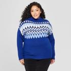 Plus Size Women's Plus Fairisle Long Sleeve Sweater - Ava & Viv Blue X