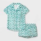 Girls' Checkered Short Sleeve Pajama Set - Art Class Green