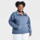 Women's Plus Size Cotton Fleece 1/4 Zip Sweatshirt - All In Motion Navy Blue