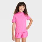 Girls' Solid Short Sleeve Rash Guard Swim Top - Cat & Jack Pink