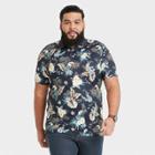 Men's Big & Tall Botanical Print Short Sleeve Crewneck Performance Polo Shirt - Goodfellow & Co Navy/bird