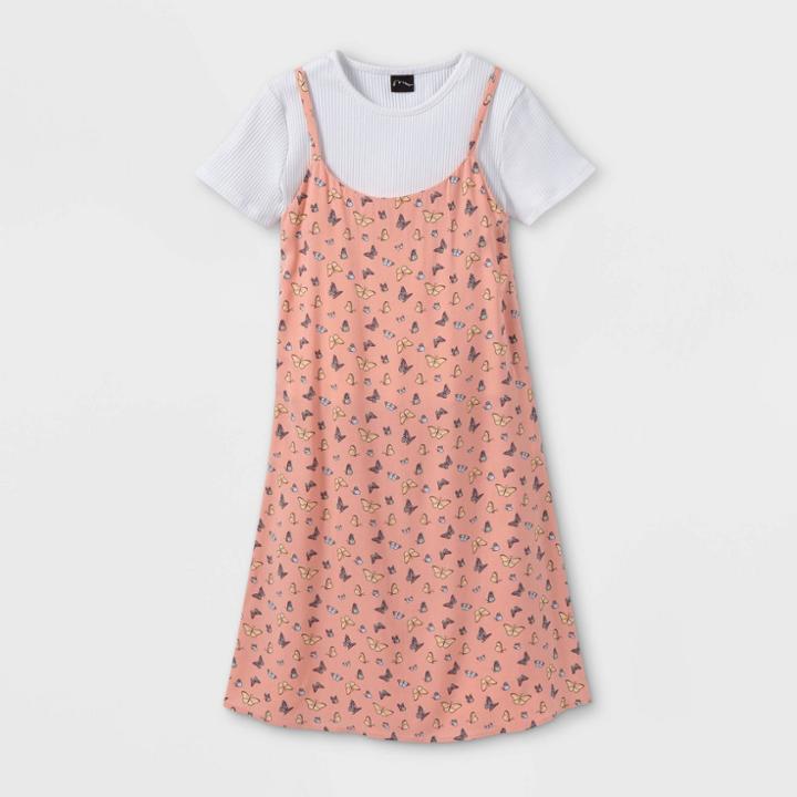 Girls' 2 For 1 Challis Slip Dress - Art Class Peach
