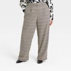 Women's Plus Size Plaid High-rise Relaxed Fit Wide Leg Trousers - Who What Wear Brown