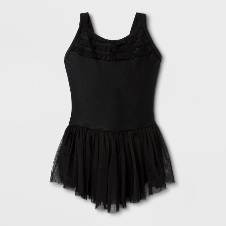 Danshuz Toddler Girls' Camisole Style Activewear Dress With Scarf Style Straps And Bow - Black 6x-7,