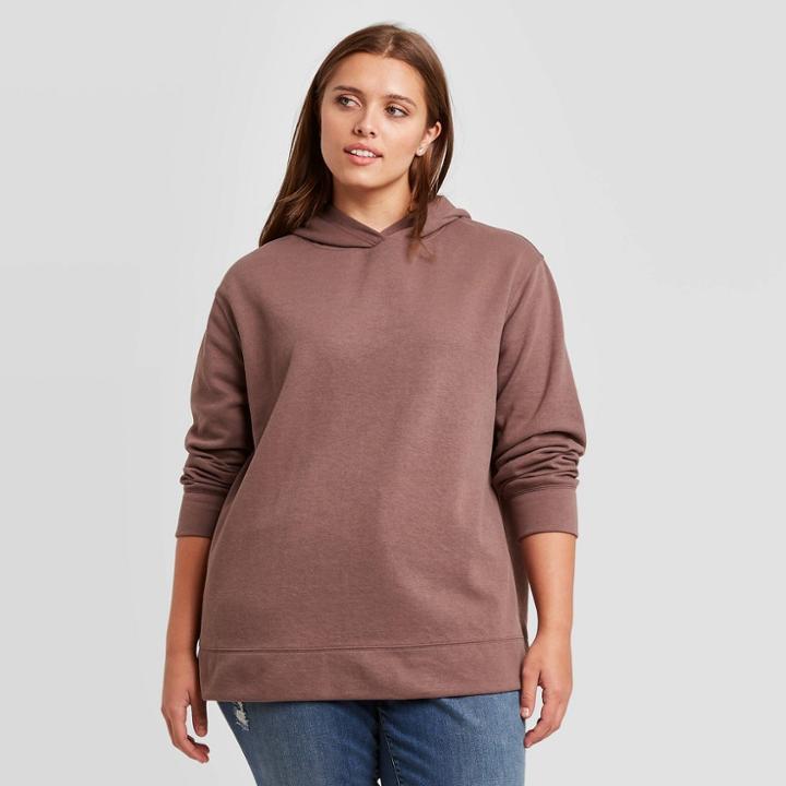 Women's Plus Size Leisure Hooded Sweatshirt - Ava & Viv Dark Brown X