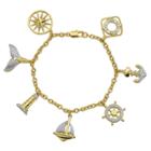 Prime Art & Jewel 18k Yellow Gold Over Fine Silver Plated Bronze Nautical Sealife Charm Bracelet