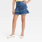 Girls' Pull-on Raw Edge Ruffle Jeans Skirt - Cat & Jack Dark Wash