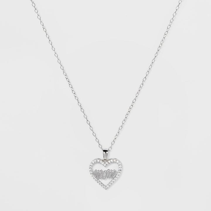 Distributed By Target Pendant Necklace Sterling Silver Mom With Cubic Zirconia On Cable Chain - Silver/clear