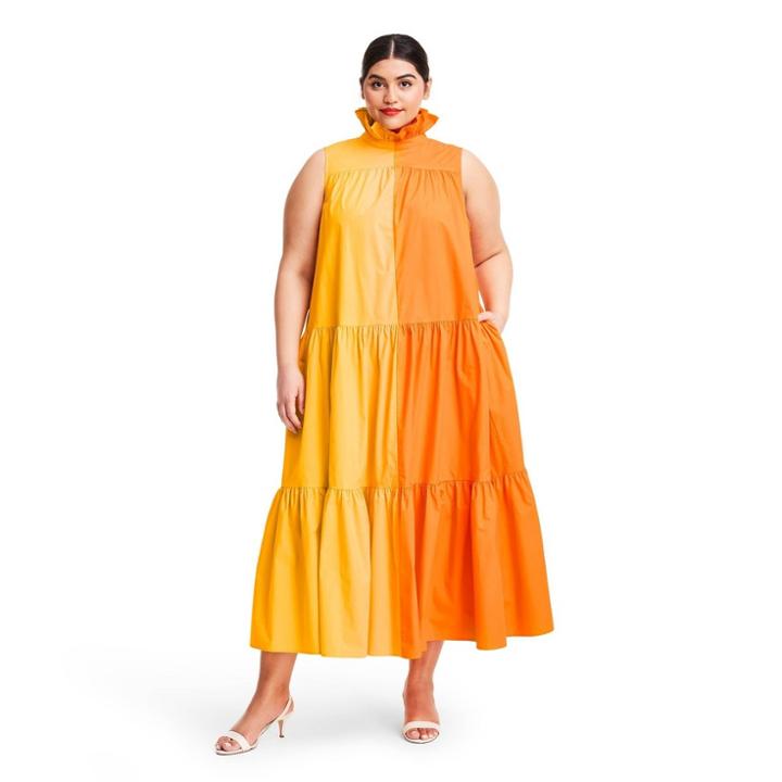 Plus Size Sleeveless Ruffle Two-tone Tiered Dress - Christopher John Rogers For Target Orange