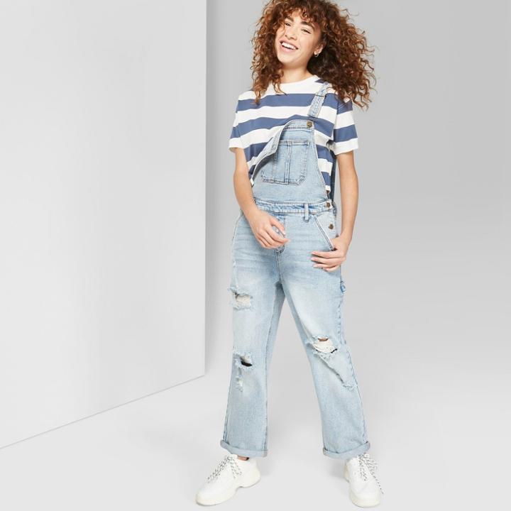 Women's Destructed Denim Overall - Wild Fable Light Denim