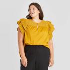 Women's Plus Size Short Sleeve Eyelet Top - A New Day Yellow