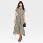 Women's Short Sleeve Cut Out Dress - A New Day Dark Green Floral