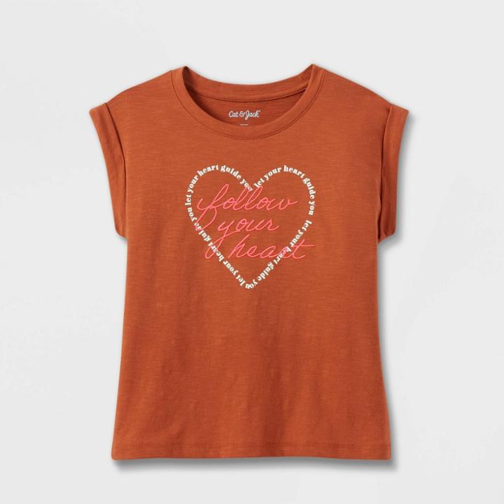 Girls' Short Sleeve Crop Graphic T-shirt - Cat & Jack Cinnamon