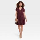 Women's Short Sleeve Button-front Knit Tiered Babydoll Dress - Knox Rose Purple