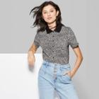 Women's Animal Print Short Sleeve Button Front Polo Shirt - Wild Fable White/black