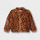 Toddler Girls' Leopard Spot Long Sleeve Faux Fur Jacket - Cat & Jack Brown