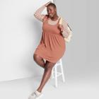 Women's Plus Size Sleeveless Tie-strap Babydoll Textured Knit Dress - Wild Fable Brown
