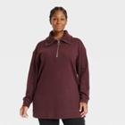 Women's Plus Size Ribbed Quarter Zip Tunic Sweatshirt - Ava & Viv Grape Purple X