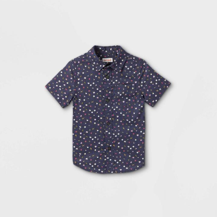 Toddler Boys' Floral Print Woven Short Sleeve Button-down Shirt - Cat & Jack Navy