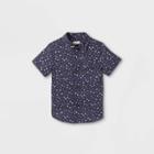 Toddler Boys' Floral Print Woven Short Sleeve Button-down Shirt - Cat & Jack Navy