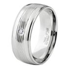 Men's West Coast Jewelry Stainless Steel Cubic Zirconia Diagonally Striped Center Band