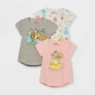 Toddler Girls' 3pk Disney Princess Short Sleeve T-shirt - 2t, Black/gray/grey