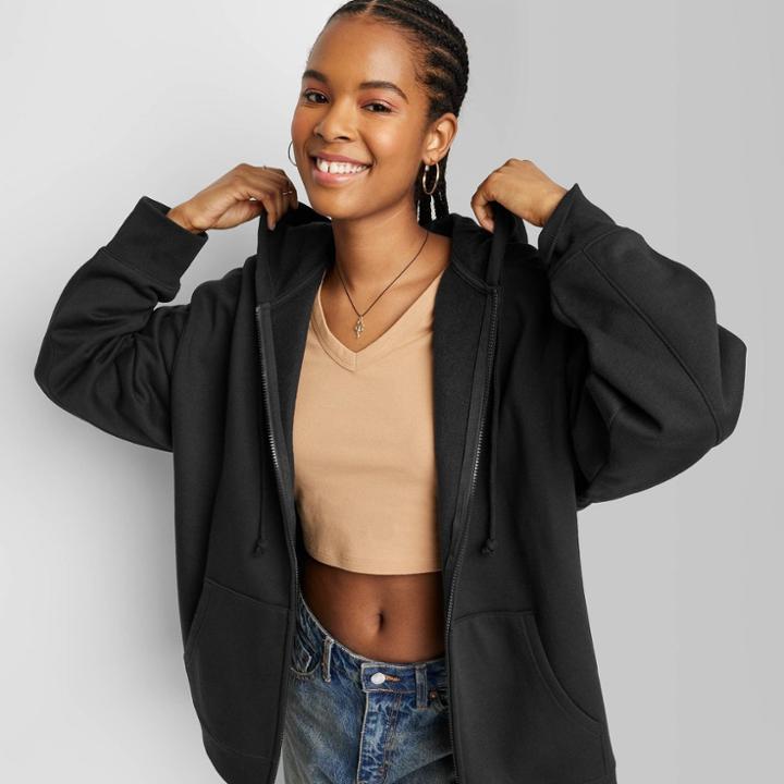 Women's Oversized Zip-up Hoodie - Wild Fable Black