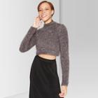 Women's Fuzzy Crop Mock Neck Sweater - Wild Fable Gray
