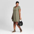 Women's Plus Size Cross Front T-shirt Dress - Ava & Viv Olive (green)