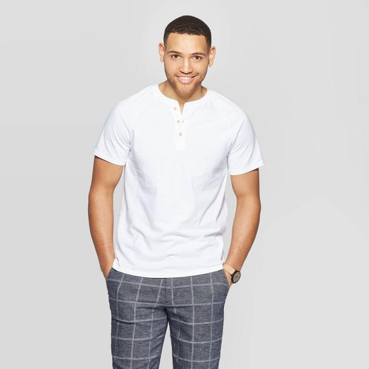 Men's Standard Fit Short Sleeve Henley T-shirt - Goodfellow & Co White