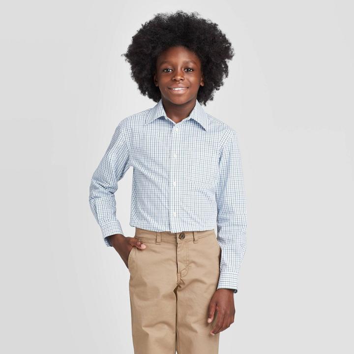 Boys' Long Sleeve Button-down Suiting Shirt - Cat & Jack White/green Xs, Boy's, Blue Green