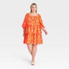 Women's Plus Size Balloon Long Sleeve Dress - Who What Wear Orange Printed