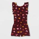 Toddler Girls' Dinosaur Ruffle Sleeve Romper - Cat & Jack Burgundy