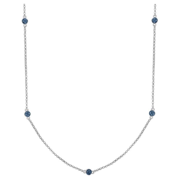 Prime Art & Jewel Fine Silver Plated Bronze Blue Diamond Accent Station Necklace With 18+2ext Rolo Chain, Girl's