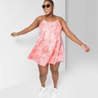 Women's Plus Size Strappy V-neck Printed Babydoll Dress - Wild Fable Coral (pink)
