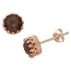 Tiara 6mm Round-cut Smoky Quartz Crown Earrings In Rose Gold Over Silver, Women's