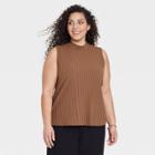 Women's Plus Size Mock Neck Ribbed Tank Top - A New Day Brown