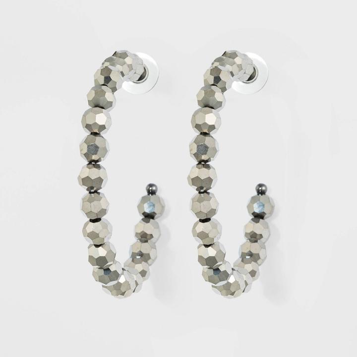 Glass Beaded Hoop Earrings - A New Day Black, Women's