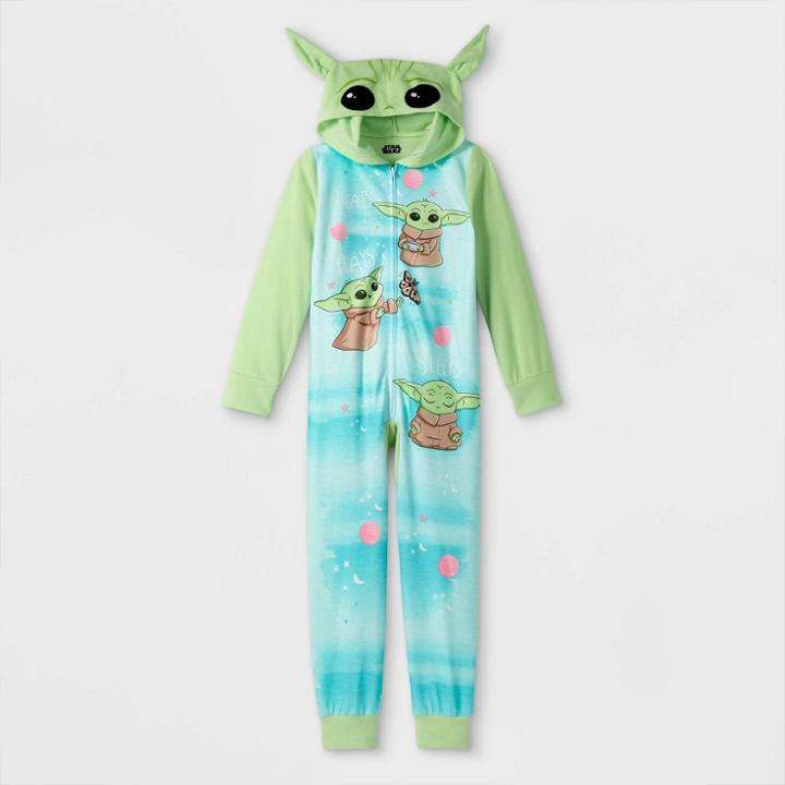 Girls' Star Wars Baby Yoda Blanket Sleeper Pajama Jumpsuit - Green