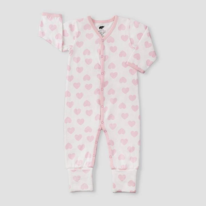 Layette By Monica + Andy Baby Girls' Heart Print Pajama Romper - Pink Newborn