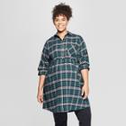Maternity Plus Size Plaid Flannel Popover Tunic - Isabel Maternity By Ingrid & Isabel Green