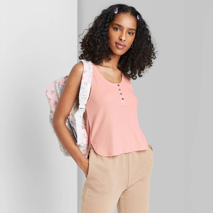 Women's Button Placket Waffle Tank Top - Wild Fable Blush Pink