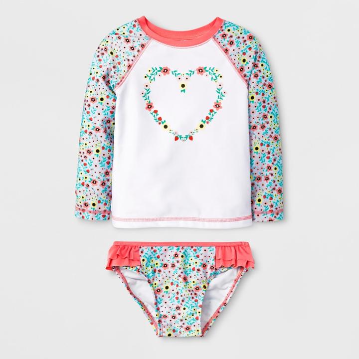 Toddler Girls' Long Sleeve Raglan Rash Guard Set - Cat & Jack White