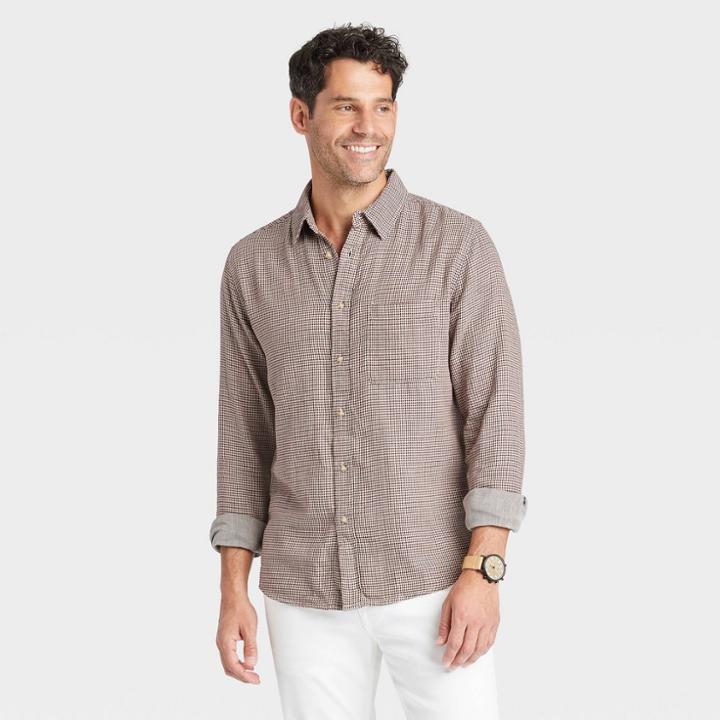 Men's Standard Fit Long Sleeve Plaid Button-down Shirt - Goodfellow & Co Orange