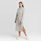 Women's Long Sleeve Mock Turtleneck Belted Knit Midi Dress - A New Day Gray