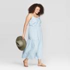 Women's Plus Size Sleeveless V-neck Button Front Tiered Denim Dress - Universal Thread Indigo X, Blue